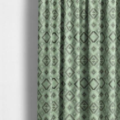 Geometric Quadrilateral Pattern Cut Velvet Material Grey Green Colour Upholstery Fabric JO-1116 - Made To Measure Curtains