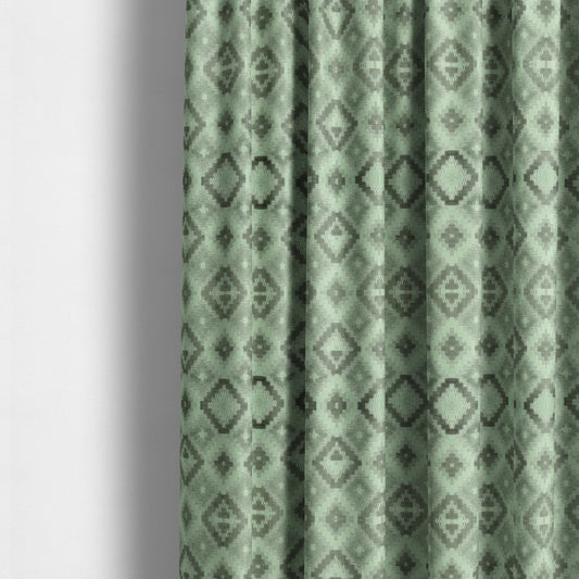 Geometric Quadrilateral Pattern Cut Velvet Material Grey Green Colour Upholstery Fabric JO-1116 - Made To Measure Curtains