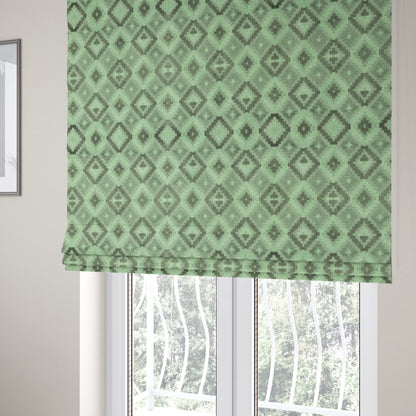 Geometric Quadrilateral Pattern Cut Velvet Material Grey Green Colour Upholstery Fabric JO-1116 - Roman Blinds