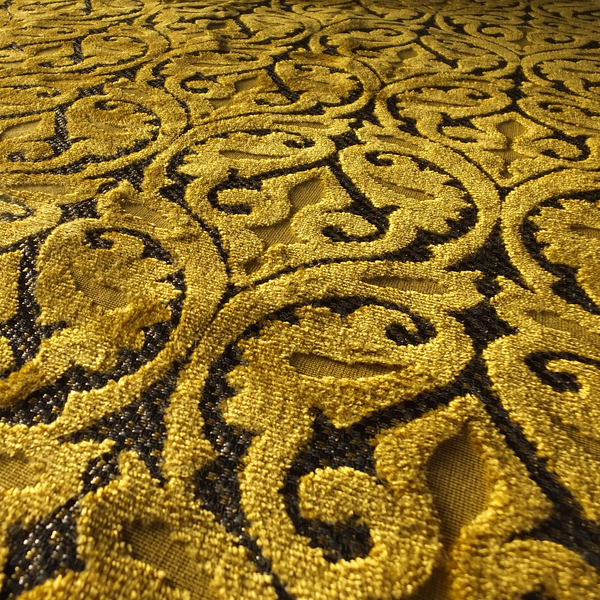 Golden Yellow Colour Medallion Pattern Furnishing Velvet Upholstery Fabric JO-1118 - Made To Measure Curtains