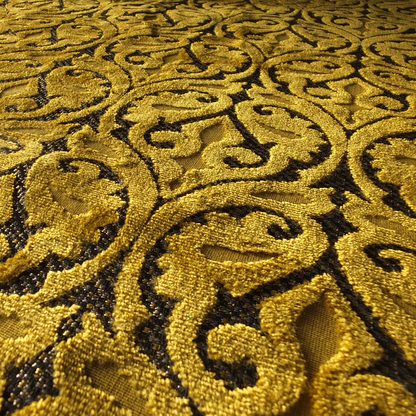 Golden Yellow Colour Medallion Pattern Furnishing Velvet Upholstery Fabric JO-1118 - Made To Measure Curtains