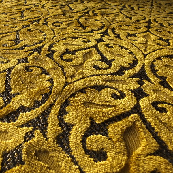 Golden Yellow Colour Medallion Pattern Furnishing Velvet Upholstery Fabric JO-1118 - Roman Blinds