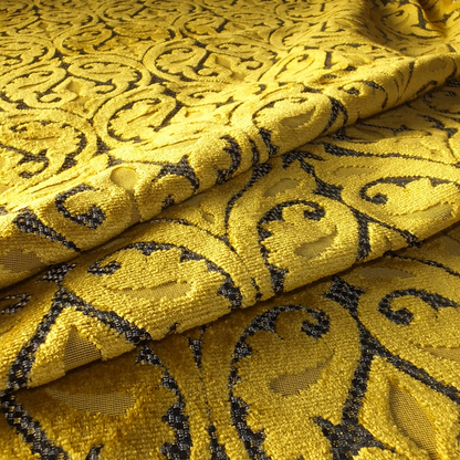 Golden Yellow Colour Medallion Pattern Furnishing Velvet Upholstery Fabric JO-1118 - Made To Measure Curtains