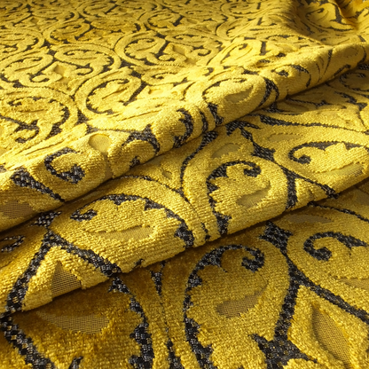 Golden Yellow Colour Medallion Pattern Furnishing Velvet Upholstery Fabric JO-1118 - Roman Blinds