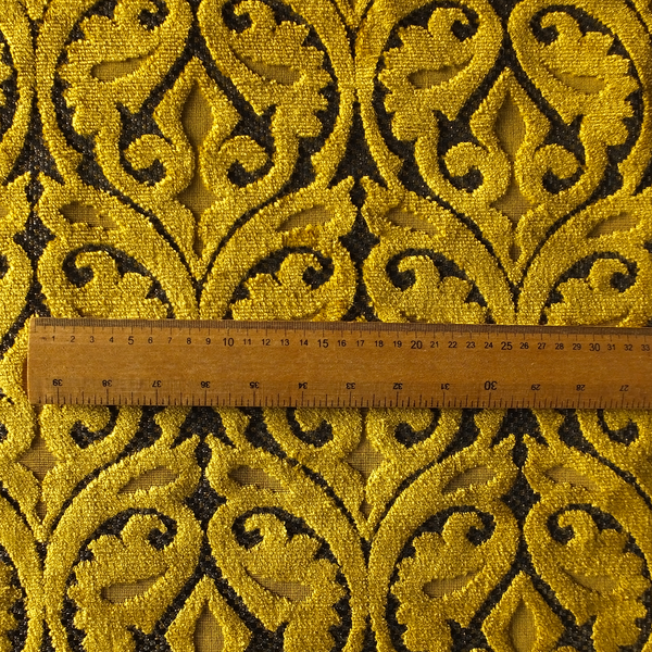 Golden Yellow Colour Medallion Pattern Furnishing Velvet Upholstery Fabric JO-1118 - Made To Measure Curtains