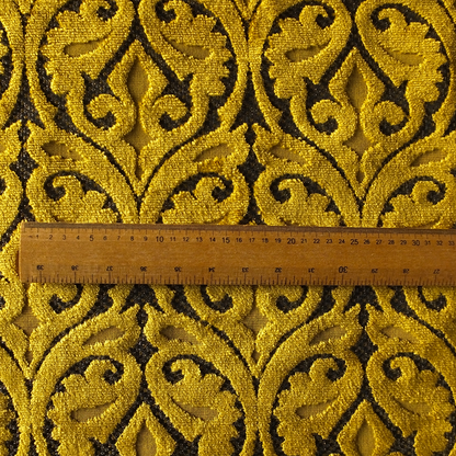 Golden Yellow Colour Medallion Pattern Furnishing Velvet Upholstery Fabric JO-1118 - Made To Measure Curtains