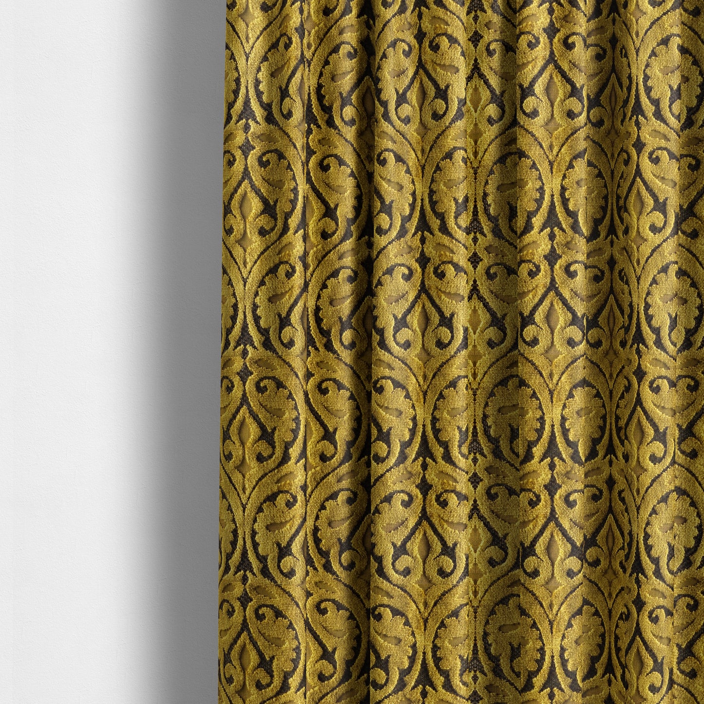 Golden Yellow Colour Medallion Pattern Furnishing Velvet Upholstery Fabric JO-1118 - Made To Measure Curtains