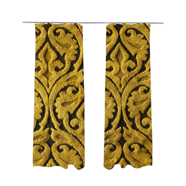 Golden Yellow Colour Medallion Pattern Furnishing Velvet Upholstery Fabric JO-1118 - Made To Measure Curtains