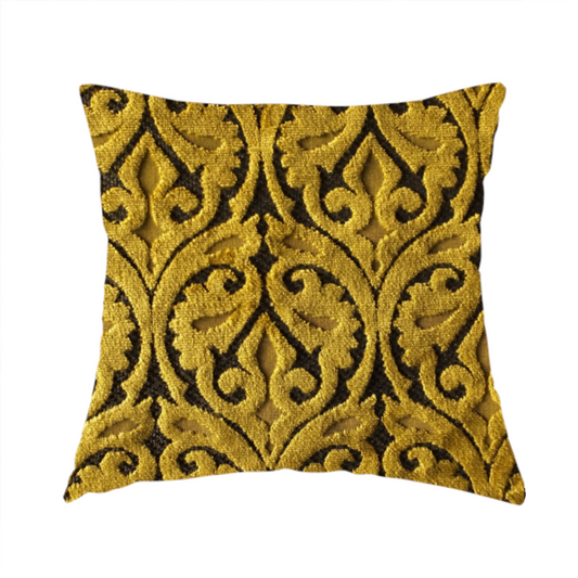 Golden Yellow Colour Medallion Pattern Furnishing Velvet Upholstery Fabric JO-1118 - Handmade Cushions