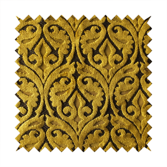 Golden Yellow Colour Medallion Pattern Furnishing Velvet Upholstery Fabric JO-1118