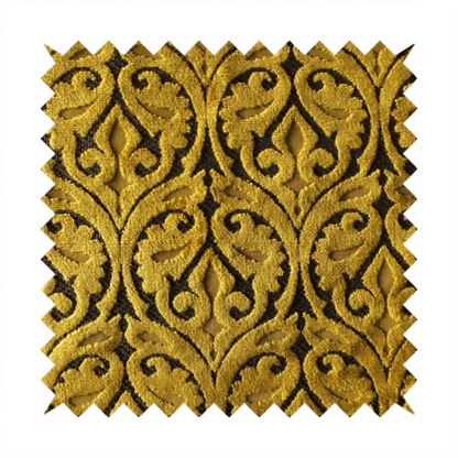 Golden Yellow Colour Medallion Pattern Furnishing Velvet Upholstery Fabric JO-1118 - Made To Measure Curtains