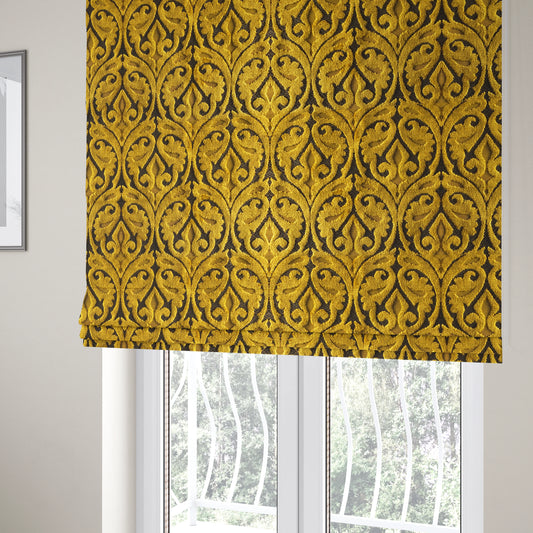 Golden Yellow Colour Medallion Pattern Furnishing Velvet Upholstery Fabric JO-1118 - Roman Blinds