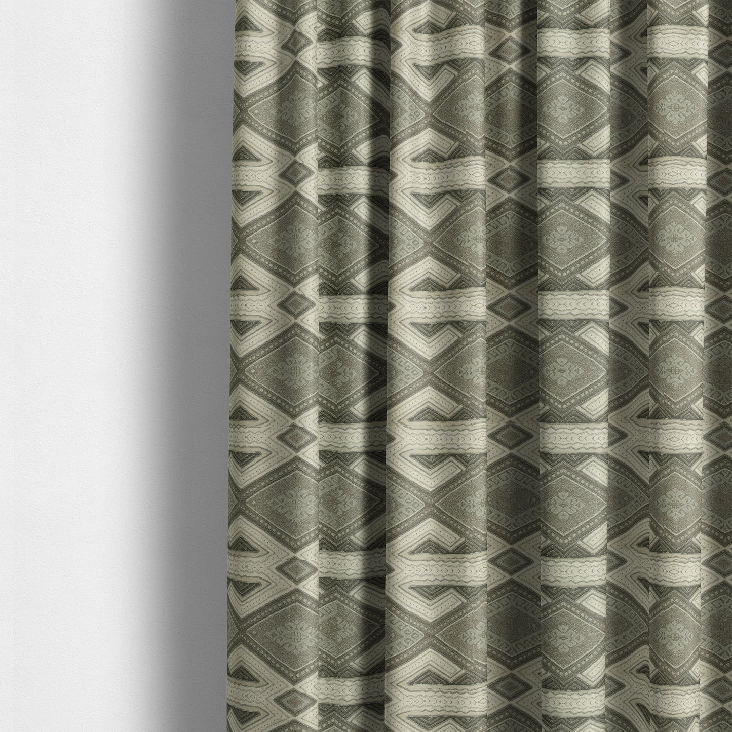 Grey Beige Colour Kilim Aztec Geometric Design Soft Chenille Upholstery Fabric JO-112 - Made To Measure Curtains