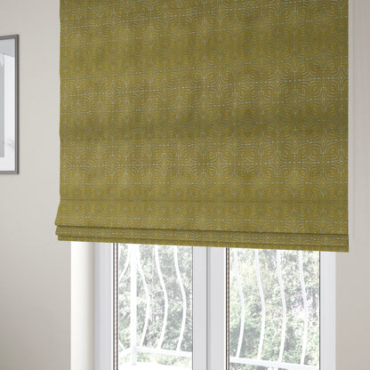 Yellow Silver Coloured Designer Geometric Pattern Soft Chenille Upholstery Fabric JO-113 - Roman Blinds