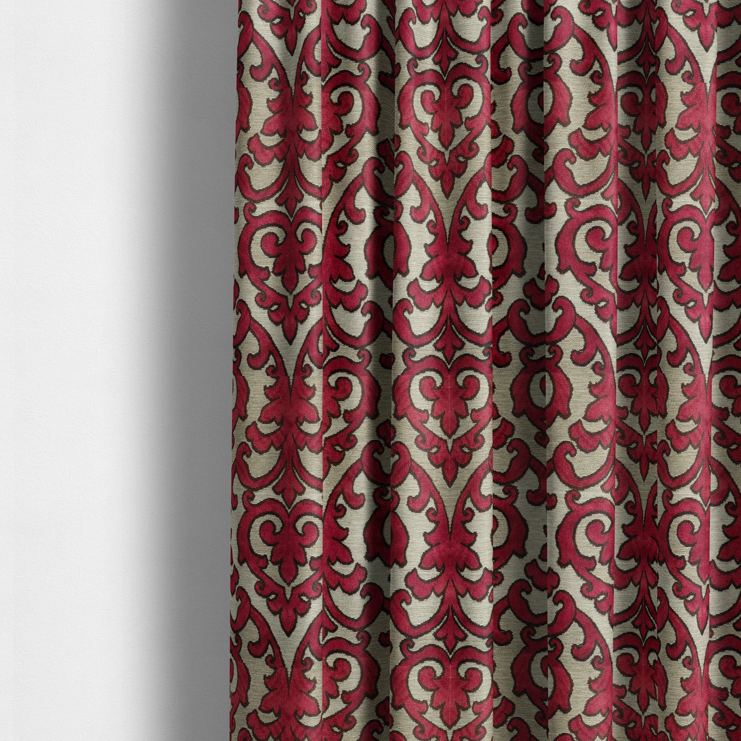 Fleur De Lis Theme Pattern Pink Purple Beige Pattern Cut Velvet Upholstery Fabric JO-1130 - Made To Measure Curtains