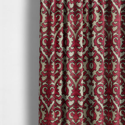 Fleur De Lis Theme Pattern Pink Purple Beige Pattern Cut Velvet Upholstery Fabric JO-1130 - Made To Measure Curtains