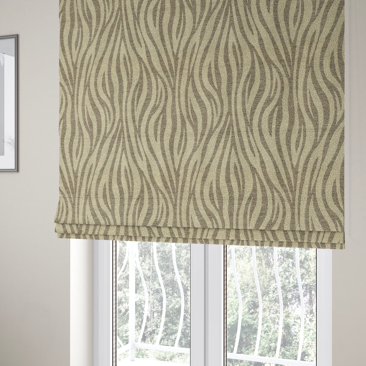 Zebra Striped Inspired Pattern Chenille Material Brown Cream Colour Upholstery Fabric JO-1133 - Roman Blinds