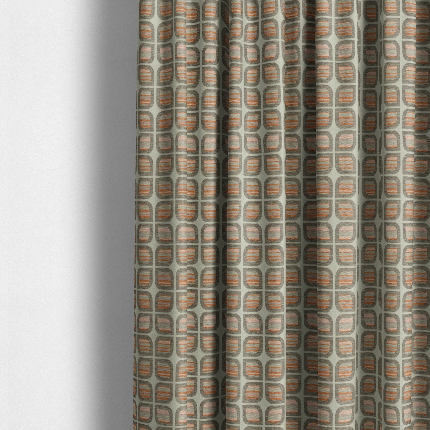 Modern Geometric Pattern In Brown Orange Colour Chenille Upholstery Fabric JO-1138 - Made To Measure Curtains