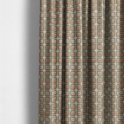 Modern Geometric Pattern In Brown Orange Colour Chenille Upholstery Fabric JO-1138 - Made To Measure Curtains