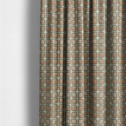 Modern Geometric Pattern In Brown Orange Colour Chenille Upholstery Fabric JO-1138 - Made To Measure Curtains