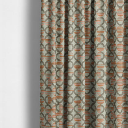 Modern Geometric Circles Pattern In Brown Orange Colour Chenille Upholstery Fabric JO-1139 - Made To Measure Curtains