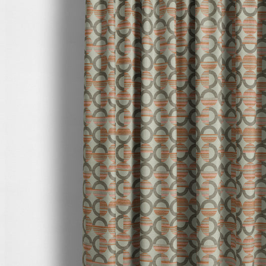 Modern Geometric Circles Pattern In Brown Orange Colour Chenille Upholstery Fabric JO-1139 - Made To Measure Curtains