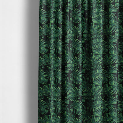 Jungle Leaf Pattern Green Blue Colour Soft Chenille Upholstery Fabric JO-1140 - Made To Measure Curtains