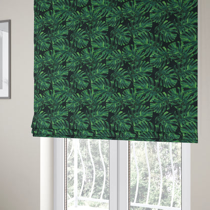 Jungle Leaf Pattern Green Blue Colour Soft Chenille Upholstery Fabric JO-1140 - Roman Blinds