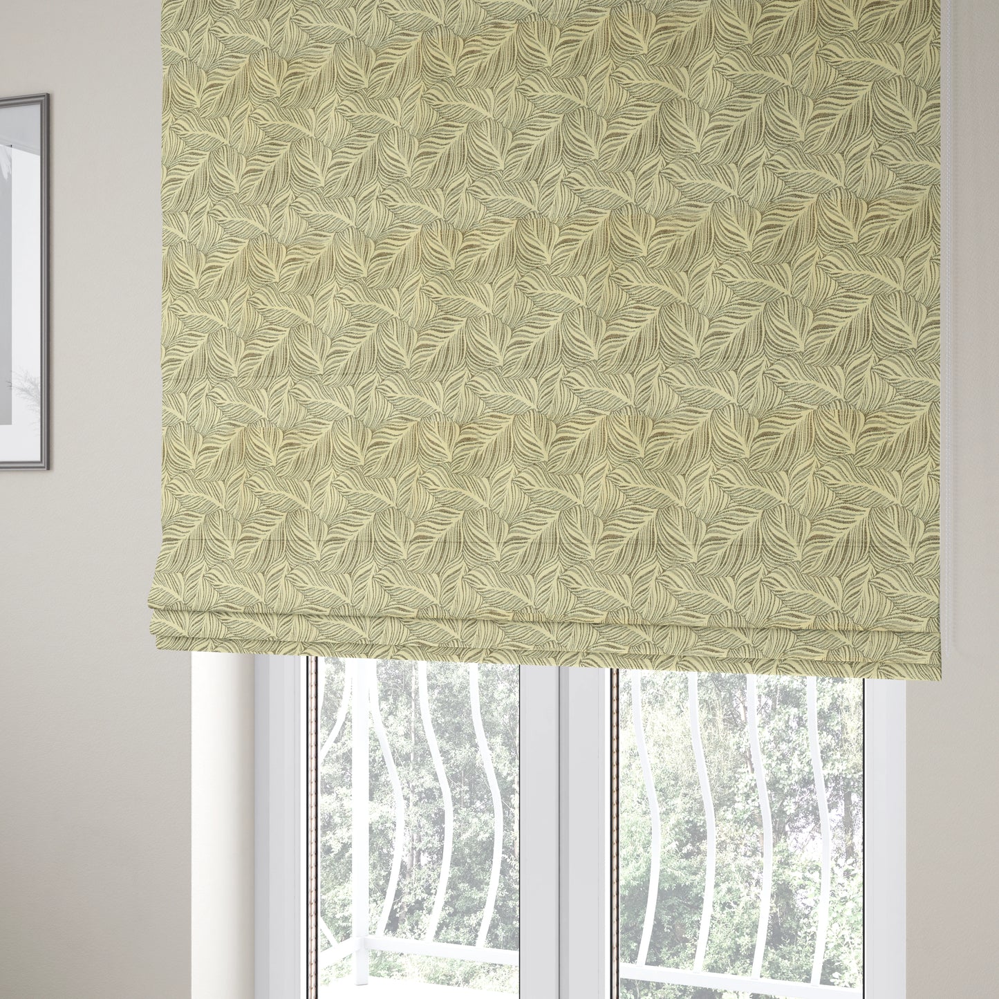 Leaf Pattern In Natural Cream Brown Colour Chenille Upholstery Fabric JO-1143 - Roman Blinds