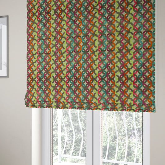 Modern Locked Pattern Cut Velvet Material Multi Coloured Upholstery Fabric JO-1145 - Roman Blinds