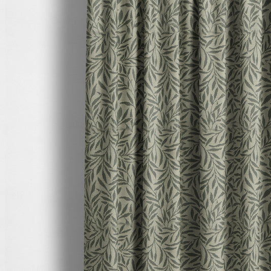 Grey Coloured Leaf Stem Pattern Chenille Furnishing Upholstery Fabric JO-1149 - Made To Measure Curtains