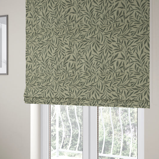 Grey Coloured Leaf Stem Pattern Chenille Furnishing Upholstery Fabric JO-1149 - Roman Blinds