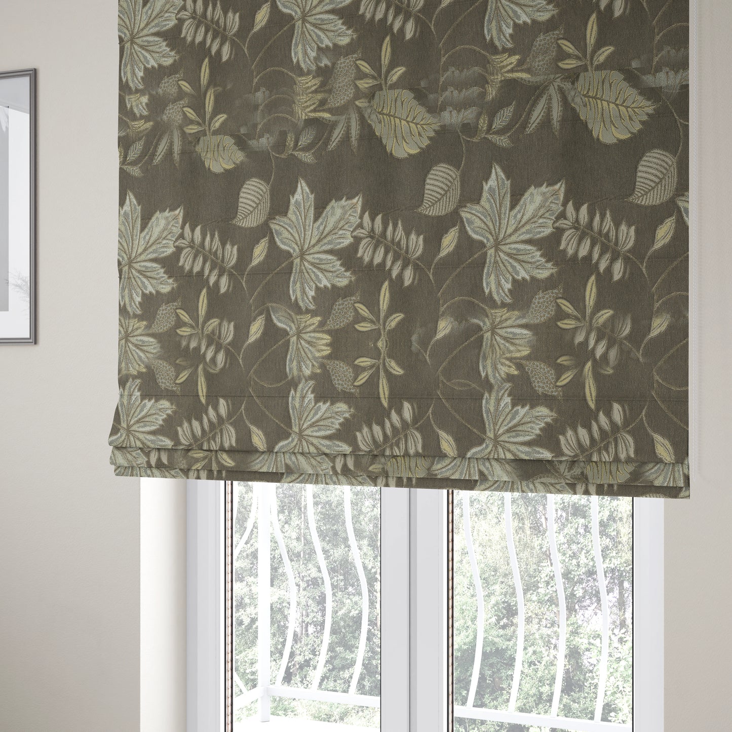 Brown Floral Inspired Soft Chenille Upholstery Fabric JO-115 - Roman Blinds