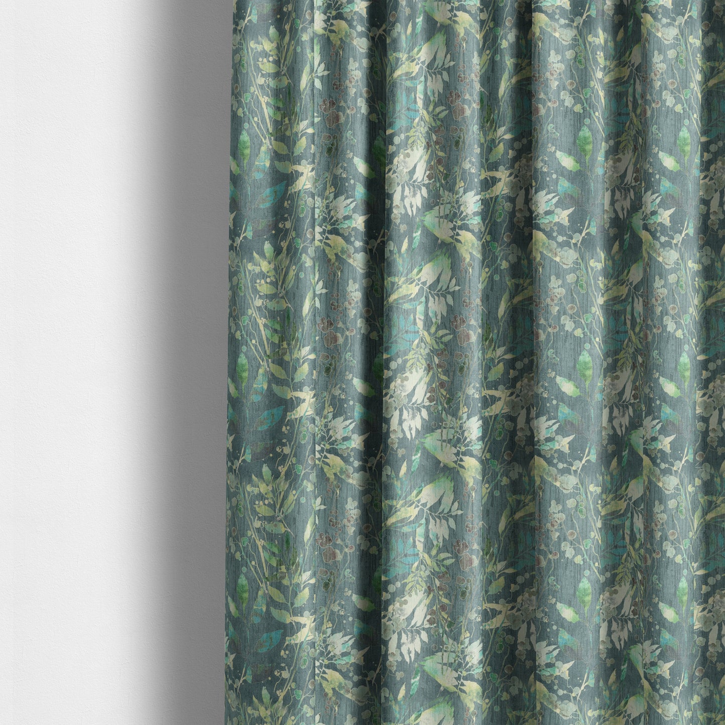 Soft Textured Velvet Floral Pattern Upholstery Fabrics In Blue Green Colour JO-1151 - Made To Measure Curtains