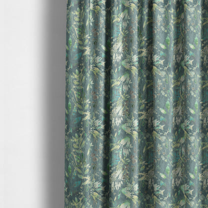 Soft Textured Velvet Floral Pattern Upholstery Fabrics In Blue Green Colour JO-1151 - Made To Measure Curtains