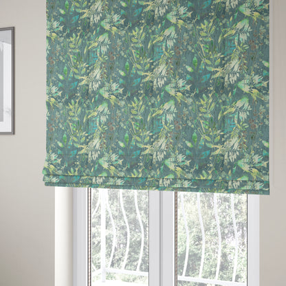 Soft Textured Velvet Floral Pattern Upholstery Fabrics In Blue Green Colour JO-1151 - Roman Blinds