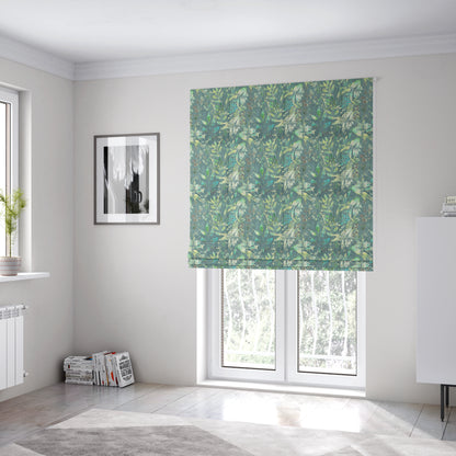 Soft Textured Velvet Floral Pattern Upholstery Fabrics In Blue Green Colour JO-1151 - Roman Blinds