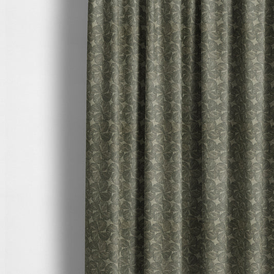 Grey Brown Coloured Leaf Stem Pattern Chenille Furnishing Upholstery Fabric JO-1152 - Made To Measure Curtains