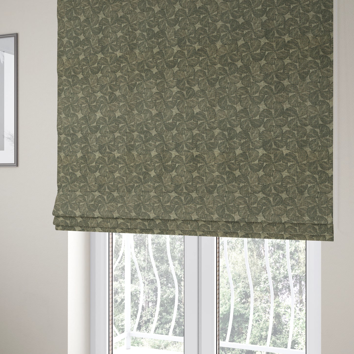 Grey Brown Coloured Leaf Stem Pattern Chenille Furnishing Upholstery Fabric JO-1152 - Roman Blinds