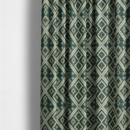 Blue Grey Colour Aztec Pattern Soft Chenille Upholstery Fabric JO-1158 - Made To Measure Curtains