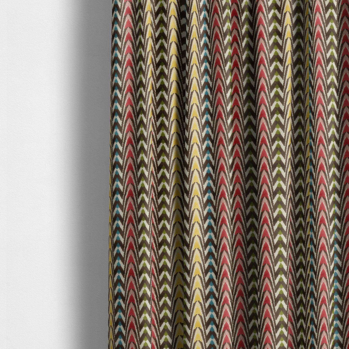 Ziani Designer Curved Pattern In Vibrant Yellow Blue Brown Red Green Colour Velvet Upholstery Fabric JO-116 - Made To Measure Curtains