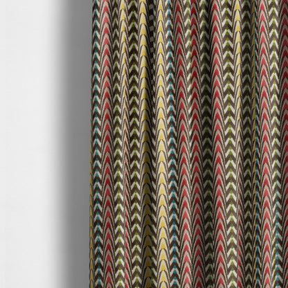 Ziani Designer Curved Pattern In Vibrant Yellow Blue Brown Red Green Colour Velvet Upholstery Fabric JO-116 - Made To Measure Curtains