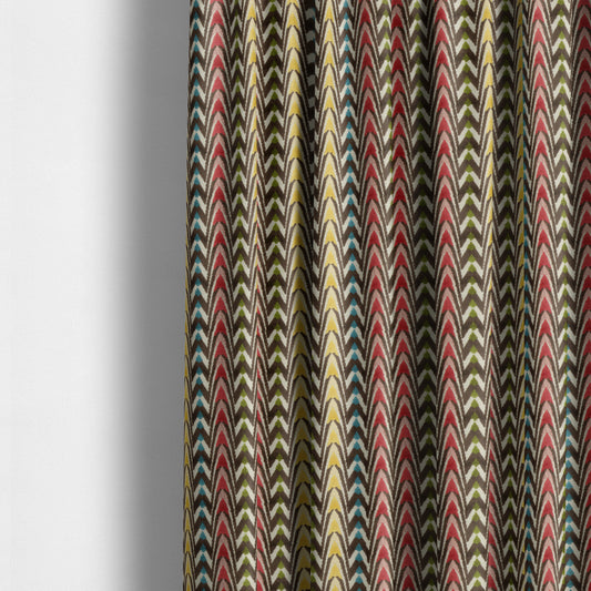 Ziani Designer Curved Pattern In Vibrant Yellow Blue Brown Red Green Colour Velvet Upholstery Fabric JO-116 - Made To Measure Curtains