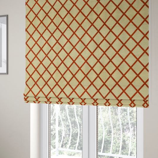 Orange Cream Geometric Pattern Soft Chenille Furnishing Fabric JO-1160 - Roman Blinds