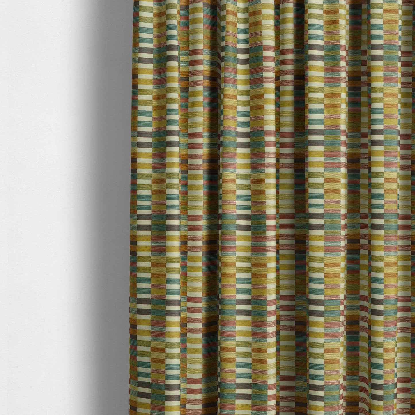 Multicoloured Brick Block Geometric Pattern Chenille Furnishing Upholstery Fabric JO-1163 - Made To Measure Curtains