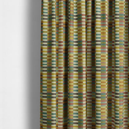 Multicoloured Brick Block Geometric Pattern Chenille Furnishing Upholstery Fabric JO-1163 - Made To Measure Curtains