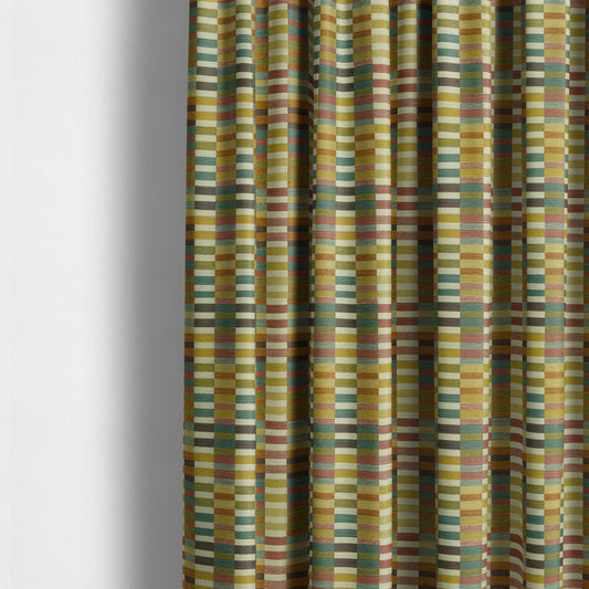 Multicoloured Brick Block Geometric Pattern Chenille Furnishing Upholstery Fabric JO-1163 - Made To Measure Curtains