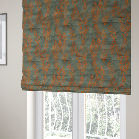 Tribal Symbol Pattern Velvet Grey With Orange Colour Upholstery Fabric JO-1165 - Roman Blinds