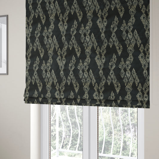 Tribal Symbol Pattern Velvet Navy Blue With White Colour Upholstery Fabric JO-1166 - Roman Blinds