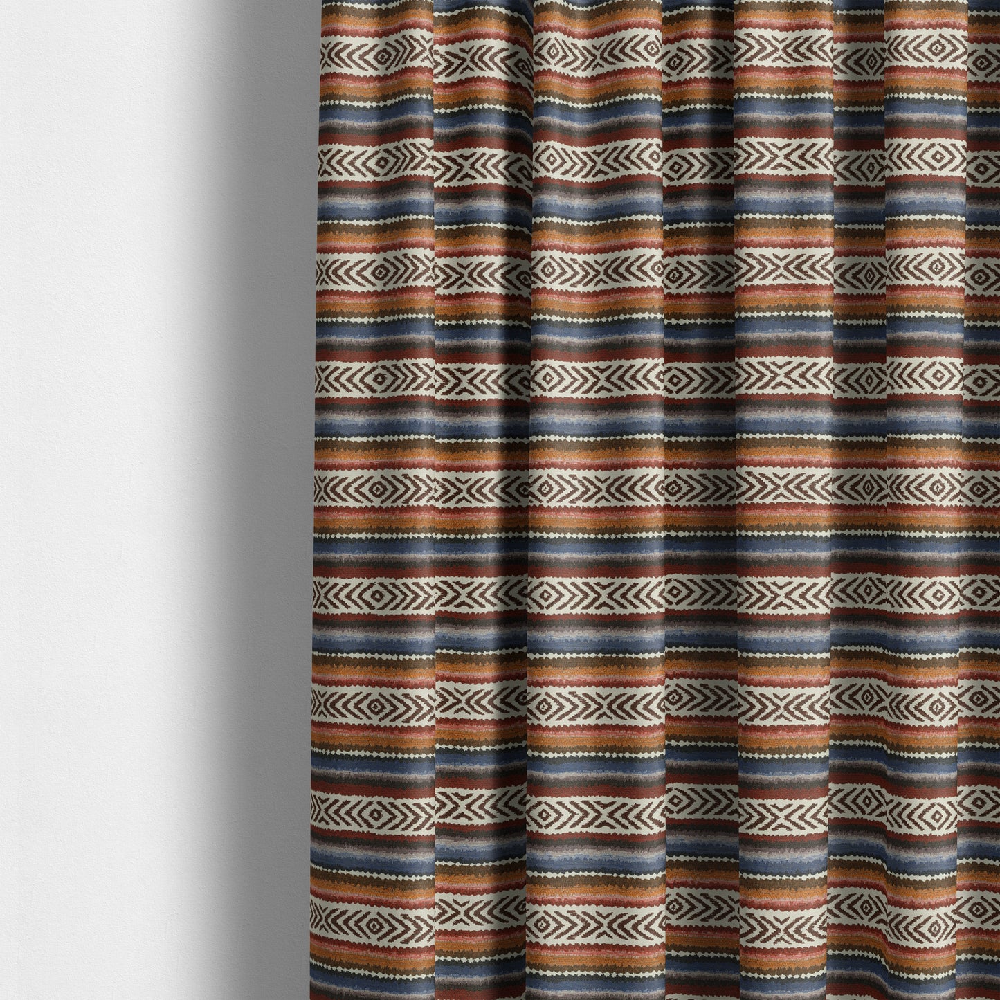 Colourful Horizontal Tribal Theme Striped Pattern Chenille Upholstery Furnishing Fabric JO-1169 - Made To Measure Curtains